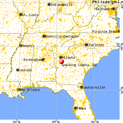 Spalding County, GA map from a distance