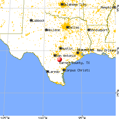 Karnes County, TX map from a distance