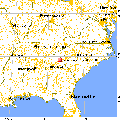 Stephens County, GA map from a distance