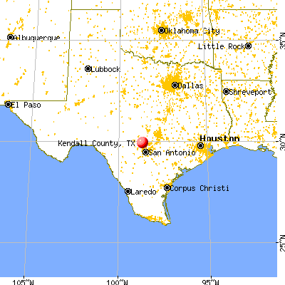 Kendall County, TX map from a distance