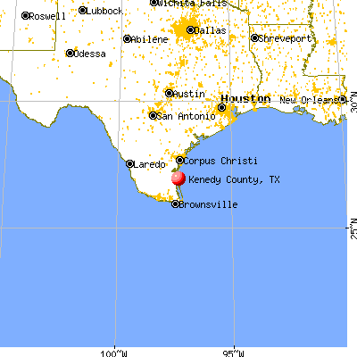 Kenedy County, TX map from a distance