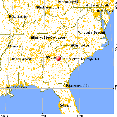 Taliaferro County, GA map from a distance