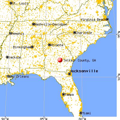 Telfair County, GA map from a distance