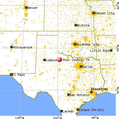 Knox County, TX map from a distance