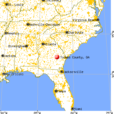 Toombs County, GA map from a distance