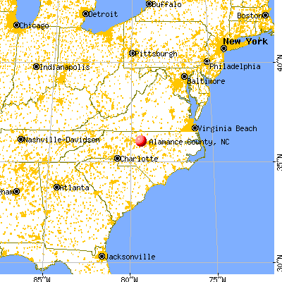 Alamance County, NC map from a distance