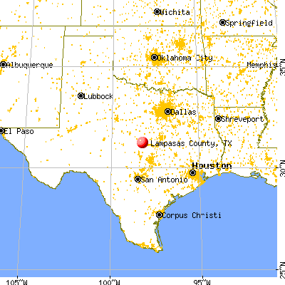 Lampasas County, TX map from a distance