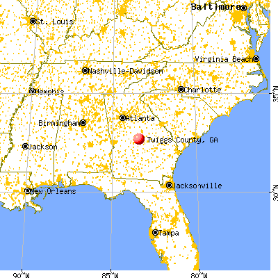 Twiggs County, GA map from a distance