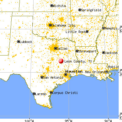 Leon County, TX map from a distance