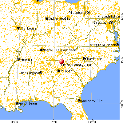 Union County, GA map from a distance