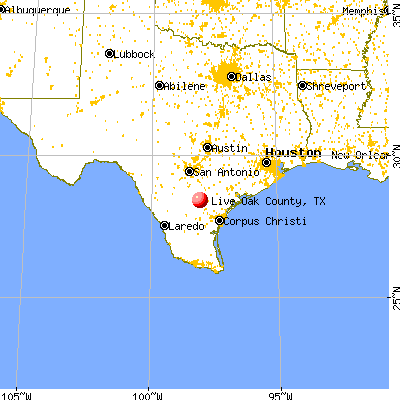 Live Oak County, TX map from a distance