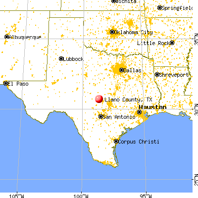 Llano County, TX map from a distance