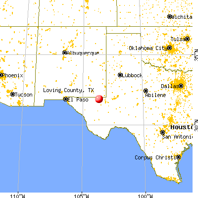 Loving County, TX map from a distance
