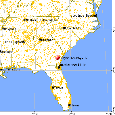 Wayne County, GA map from a distance
