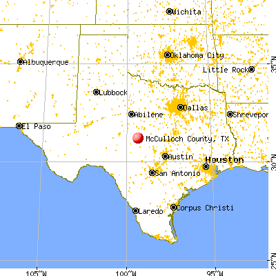 McCulloch County, TX map from a distance