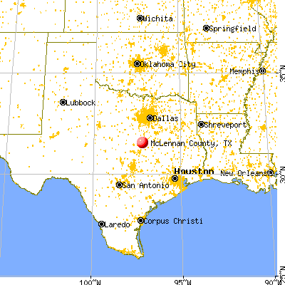 McLennan County, TX map from a distance