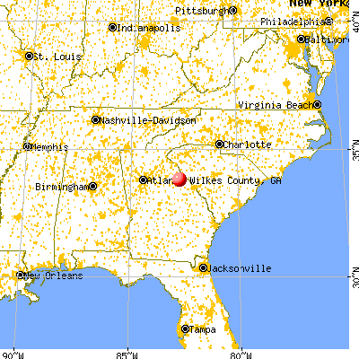Wilkes County, GA map from a distance