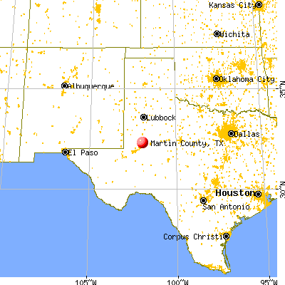 Martin County, TX map from a distance