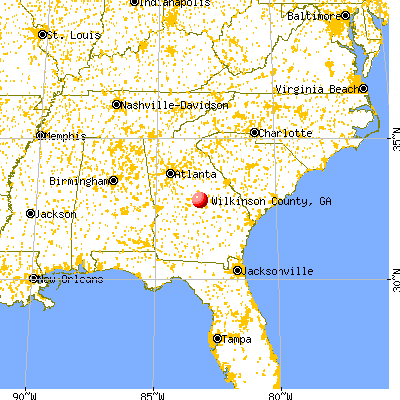 Wilkinson County, GA map from a distance