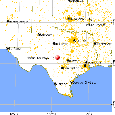 Mason County, TX map from a distance