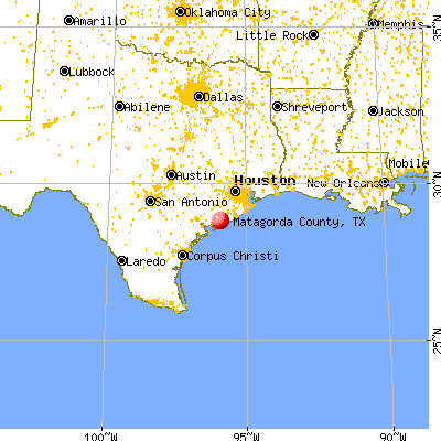 Matagorda County, TX map from a distance