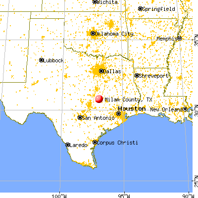 Milam County, TX map from a distance