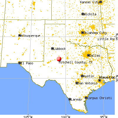 Mitchell County, TX map from a distance