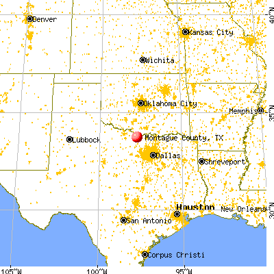 Montague County, TX map from a distance