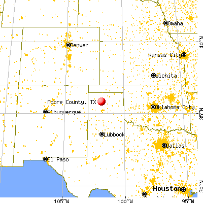 Moore County, TX map from a distance