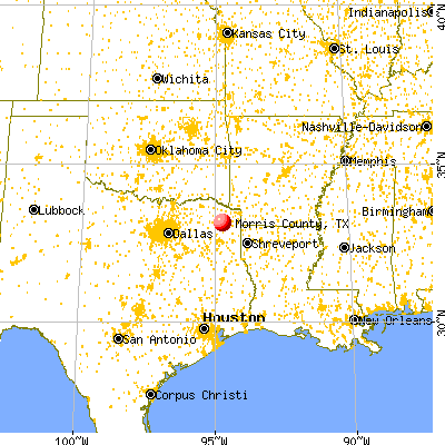 Morris County, TX map from a distance