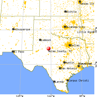 Nolan County, TX map from a distance
