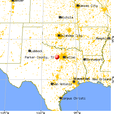 Parker County, TX map from a distance