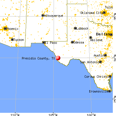 Presidio County, TX map from a distance