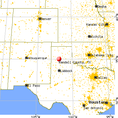 Randall County, TX map from a distance