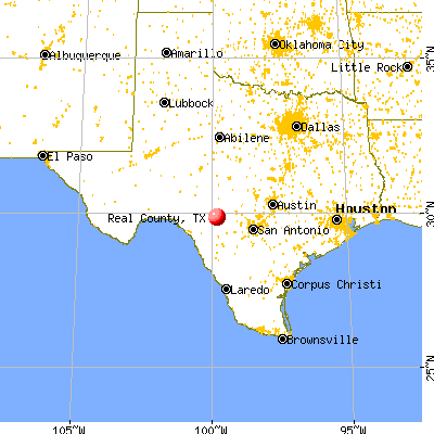 Real County, TX map from a distance