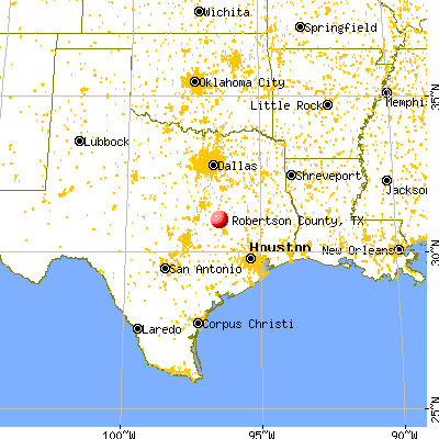 Robertson County, TX map from a distance