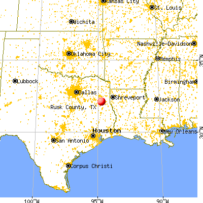 Rusk County, TX map from a distance
