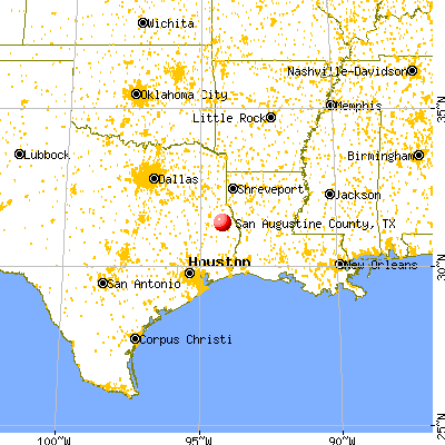 San Augustine County, TX map from a distance