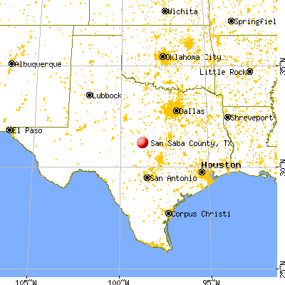 San Saba County, TX map from a distance