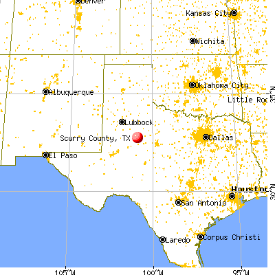 Scurry County, TX map from a distance