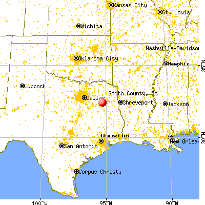 Smith County, TX map from a distance