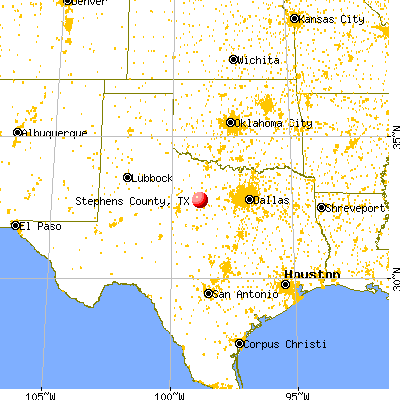 Stephens County, TX map from a distance