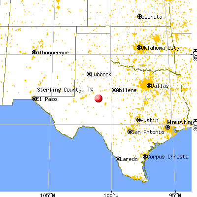 Sterling County, TX map from a distance