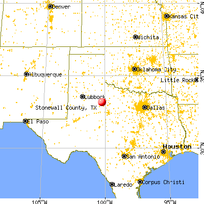 Stonewall County, TX map from a distance