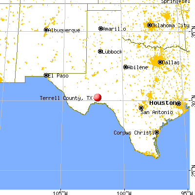 Terrell County, TX map from a distance