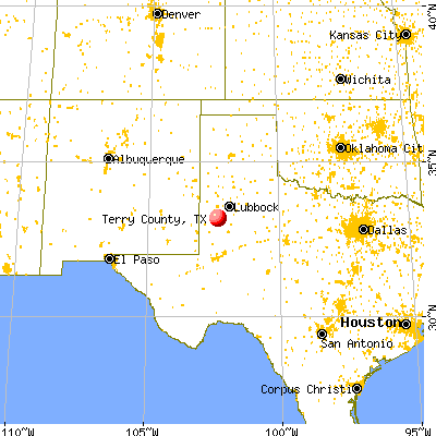 Terry County, TX map from a distance
