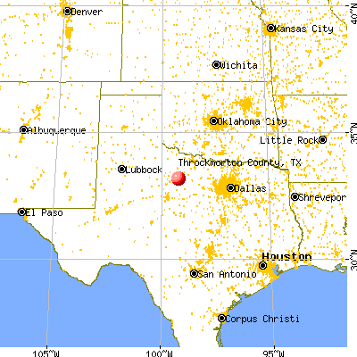 Throckmorton County, TX map from a distance