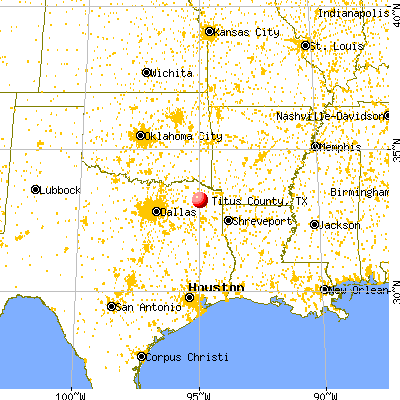 Titus County, TX map from a distance