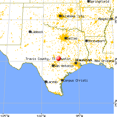 Travis County, TX map from a distance