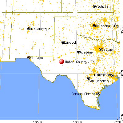 Upton County, TX map from a distance
